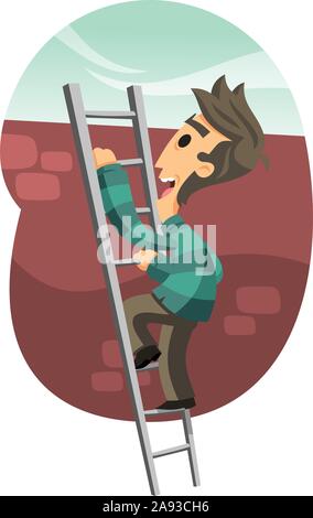 Man Klettern Leiter vector Cartoon Illustration Stock Vektor