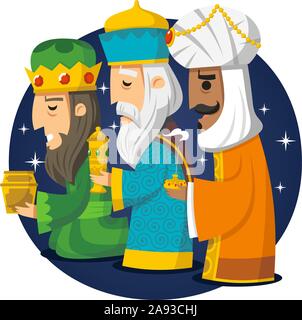 Drei Weisen, die drei Könige, Melchior und Balthasar, Gaspard. Vector Illustration Cartoon. Stock Vektor