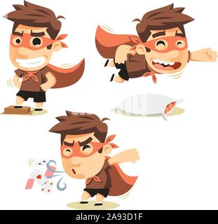 Retro Super Hero Boy Cartoon Illustration Stock Vektor