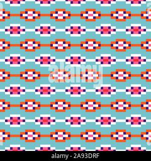 Aztec geometrische Reihen nahtlose blau Muster pixelblöcke Formen Textur. Stock Vektor