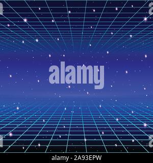 Retro neon Hintergrund mit 80s Laser Raster und Sterne Stil Stock Vektor
