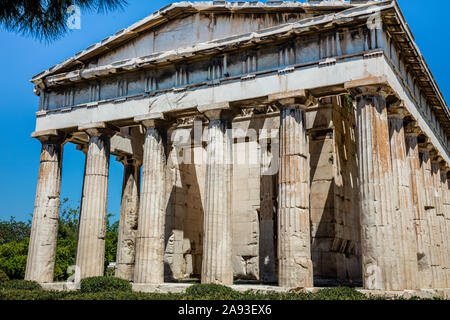 Tempel des Haephaestus, einer der besterhaltenen Tempel der griechischen Antike. Teil der antiken Agora von Athen. Athen, Griechenland. Stockfoto