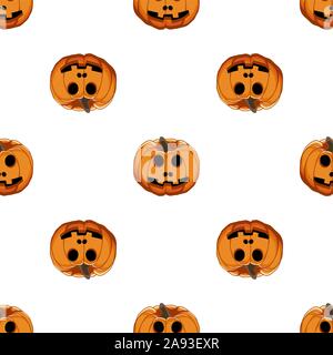 Abbildung auf Thema große farbige Muster Halloween, nahtlose orange Kürbis. Nahtlose Muster bestehend aus Sammlung Kürbis, Zubehör bei Hallowee Stock Vektor