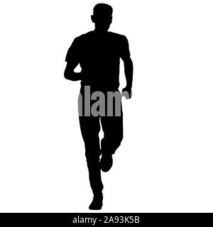 Schwarze Silhouetten Läufer sprint Männer auf weißem Hintergrund. Stockfoto