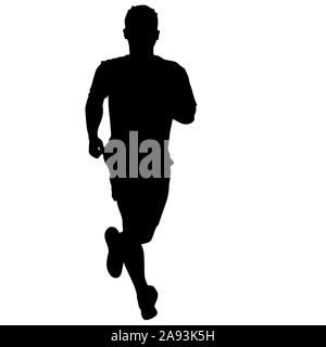 Schwarze Silhouetten Läufer sprint Männer auf weißem Hintergrund. Stockfoto