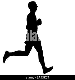 Schwarze Silhouetten Läufer sprint Männer auf weißem Hintergrund. Stockfoto