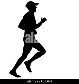 Schwarze Silhouetten Läufer sprint Männer auf weißem Hintergrund. Stockfoto