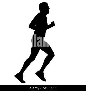 Schwarze Silhouetten Läufer sprint Männer auf weißem Hintergrund. Stockfoto