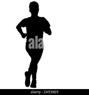Schwarze Silhouetten Läufer sprint Männer auf weißem Hintergrund. Stockfoto