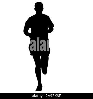 Schwarze Silhouetten Läufer sprint Männer auf weißem Hintergrund. Stockfoto