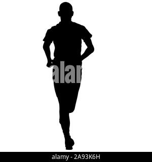 Schwarze Silhouetten Läufer sprint Männer auf weißem Hintergrund. Stockfoto