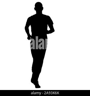 Schwarze Silhouetten Läufer sprint Männer auf weißem Hintergrund. Stockfoto