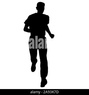 Schwarze Silhouetten Läufer sprint Männer auf weißem Hintergrund. Stockfoto