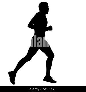 Schwarze Silhouetten Läufer sprint Männer auf weißem Hintergrund. Stockfoto