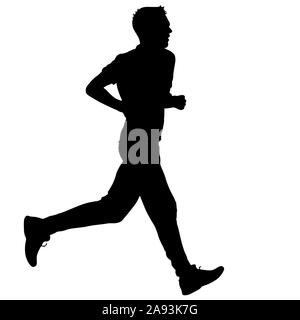 Schwarze Silhouetten Läufer sprint Männer auf weißem Hintergrund. Stockfoto