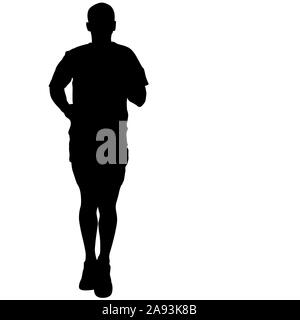 Schwarze Silhouetten Läufer sprint Männer auf weißem Hintergrund. Stockfoto