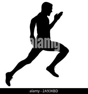 Schwarze Silhouetten Läufer sprint Männer auf weißem Hintergrund. Stockfoto