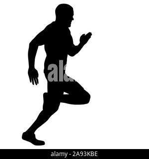 Schwarze Silhouetten Läufer sprint Männer auf weißem Hintergrund. Stockfoto