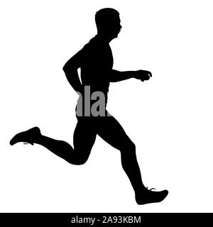 Schwarze Silhouetten Läufer sprint Männer auf weißem Hintergrund. Stockfoto
