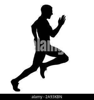 Schwarze Silhouetten Läufer sprint Männer auf weißem Hintergrund. Stockfoto