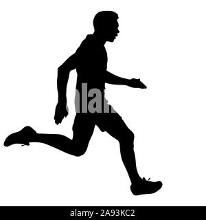 Schwarze Silhouetten Läufer sprint Männer auf weißem Hintergrund. Stockfoto