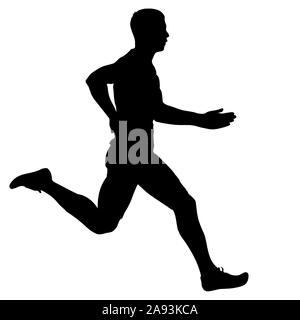 Schwarze Silhouetten Läufer sprint Männer auf weißem Hintergrund. Stockfoto