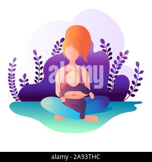 Mutter und Kind sitzen im Lotussitz. Vector Illustration im flachen Stil. Stock Vektor