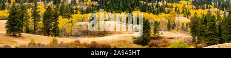 Großes Mehrstich-Panorama der Cascades und des Okanagan Valley in Herbstfarben; British Columbia, Kanada Stockfoto