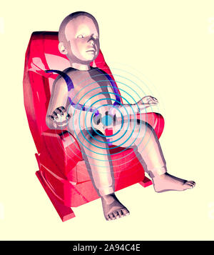 Kindersitz mit Sensor, anti-stich Gerät. Sitz für Autos zugelassen und Kinder sitzen. 3D-Rendering Stockfoto