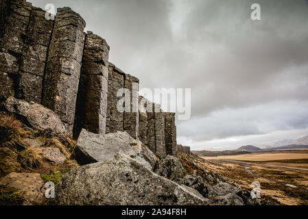 Gerduberg Basaltsäulen in Snaefellsnes; Island Stockfoto