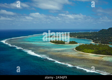 Inseln in Muri Lagune, Rarotonga, Cook Inseln, Südpazifik - Luftbild Stockfoto