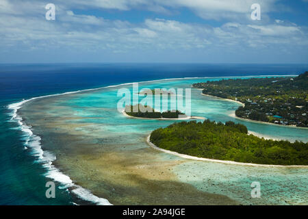 Inseln in Muri Lagune, Rarotonga, Cook Inseln, Südpazifik - Luftbild Stockfoto