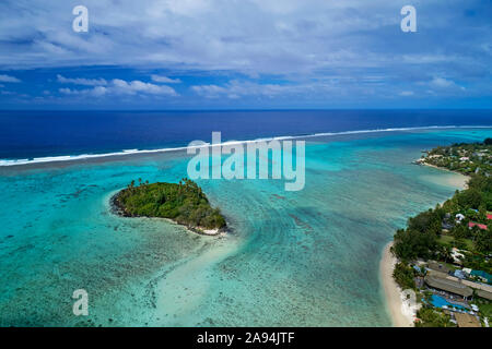 Taakoka Insel, Muri Lagune, Rarotonga, Cook Inseln, Südpazifik - drone Antenne Stockfoto