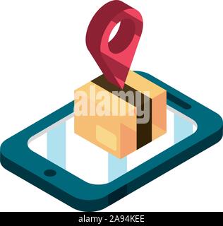 Smartphone Lieferung box Ziel online shopping isometrische Symbol Vektor illustration Stock Vektor