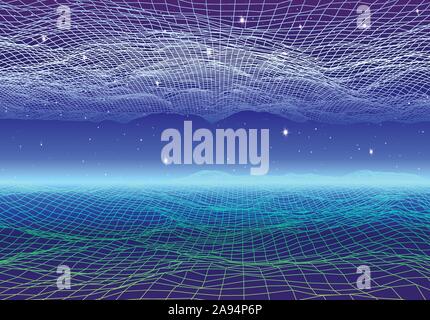 Retro neon Hintergrund mit 80s Laser Raster und Sterne Stil Stock Vektor