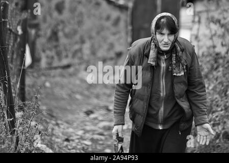 Georgische Bauer, Stepantsminda, Kazbegi Stockfoto