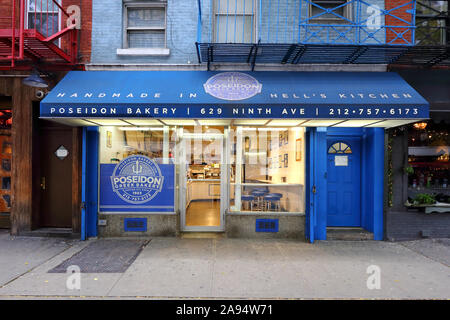 Poseidon Greek Bakery, 629 9th Avenue, New York, New York, New York, Außenansicht eines handgefertigten Phyllos und einer Konditorei in hell's Kitchen in Manhattan Stockfoto