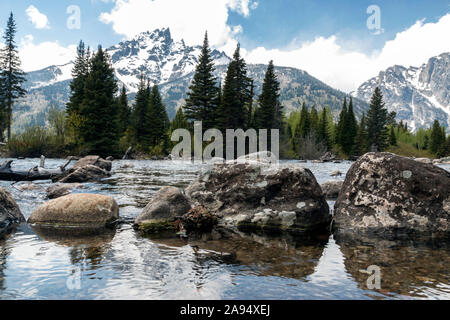 Eine Landschaft Blick auf Grand Tetons National Park in Wyoming. Stockfoto