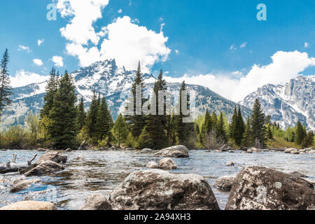 Eine Landschaft Blick auf Grand Tetons National Park in Wyoming. Stockfoto