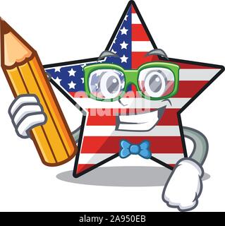 Usa star Cartoon student Holding Bleistift oben Zeichentabelle Stock Vektor