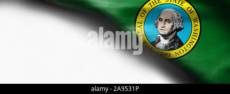 Fabric Textur des Washington Flagge Hintergrund - Flagge auf weißem Hintergrund - oben rechts - kostenlose Kopie Raum - Fahnen aus den USA Stockfoto