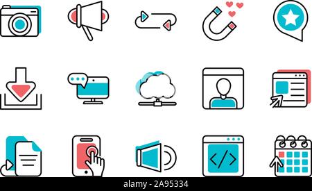 Social media Icons Set line und füllen Vector Illustration Stock Vektor