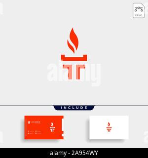 Erste T Torch Logo Vorlage Vektor Design Stock Vektor