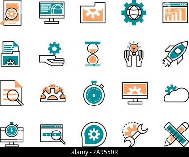 Web Entwicklung icons collection Vector Illustration Zeile und füllen Stock Vektor