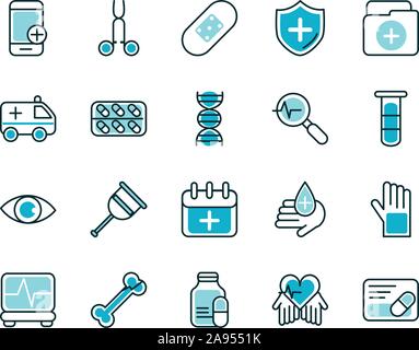 Medizinische Geräte Medizinische Icons Set line füllen Vector Illustration Stock Vektor