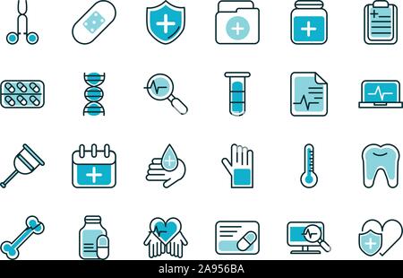 Medizinische Geräte Medizinische Icons Set line füllen Vector Illustration Stock Vektor