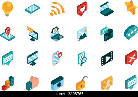 Social Media isometrische Icons collection Vector Illustration Stock Vektor