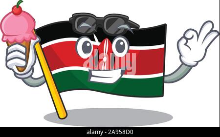 Flagge Kenia isoliert mit Eis Maskottchen auf Cartoon Stock Vektor
