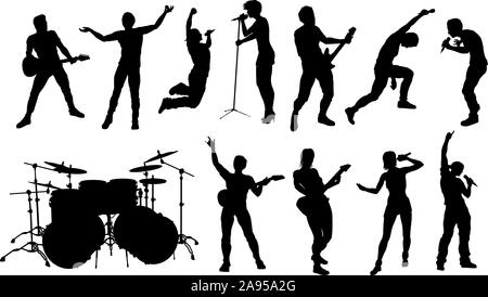 Rock oder Pop Band Musiker Silhouetten Stock Vektor