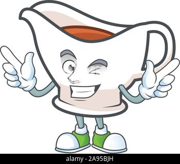 Cartoon gravy Boat in das Maskottchen wink Stock Vektor